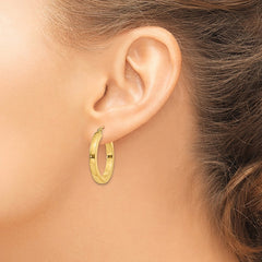 14k 3x25mm Polished Square Tube Hoop Earrings