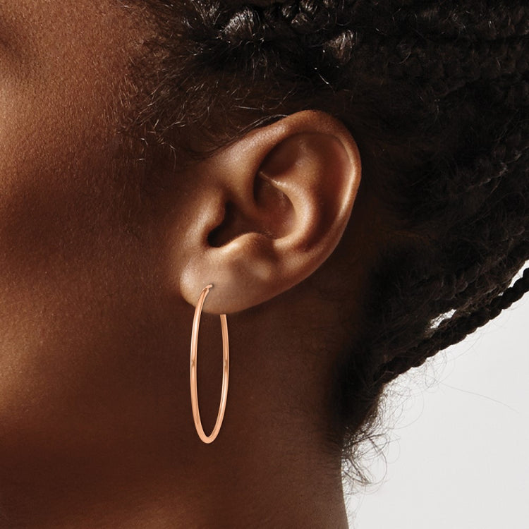 14k Rose Gold 1.5x38mm Polished Endless Tube Hoop Earrings
