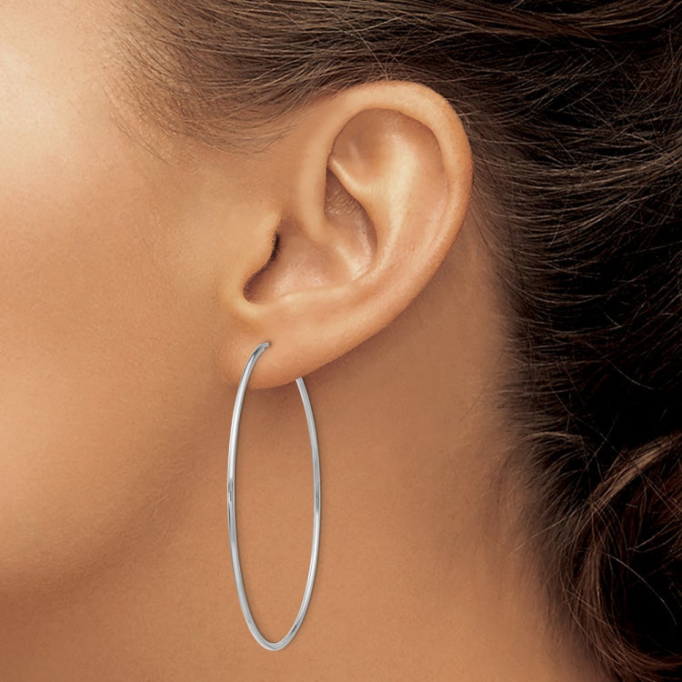 14k White Gold 1.2x54mm Polished Endless Tube Hoop Earrings