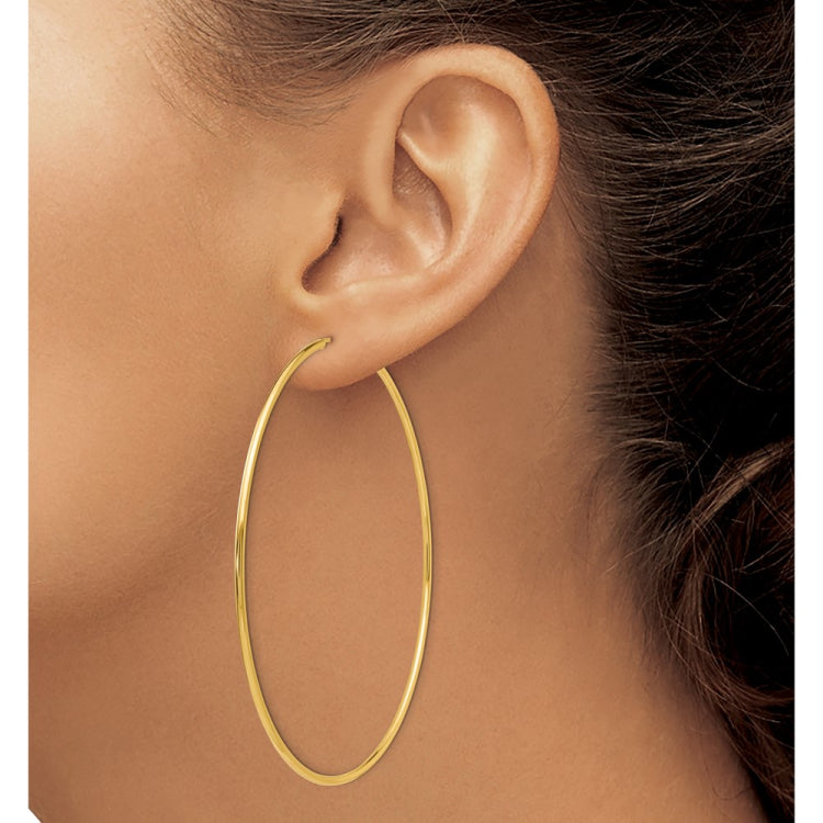 14K 1.2x74mm Polished Endless Tube Hoop Earrings