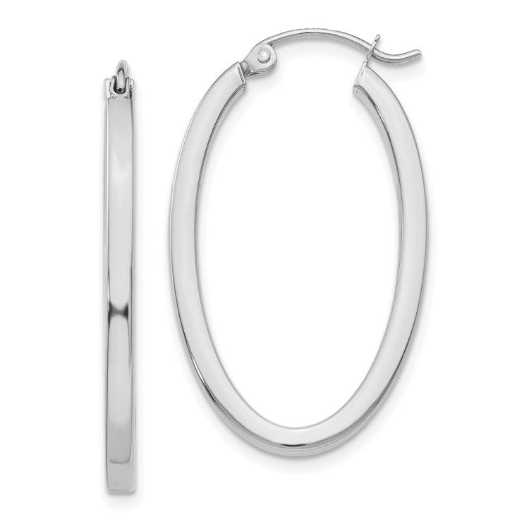 14k White Gold 2x30mm Polished Oval Tube Hoop Earrings