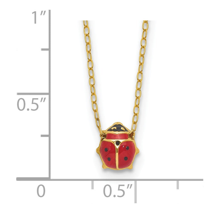 14k Polished Red and Black Enameled Ladybug 17 inch Necklace Plus 1 inch Extender