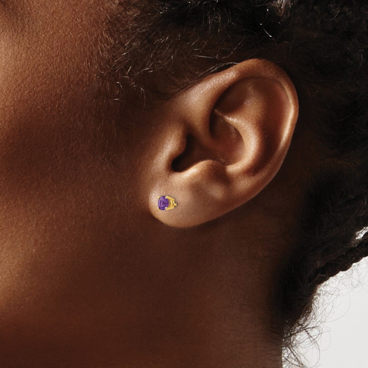14k 4mm Round Amethyst Post Earrings