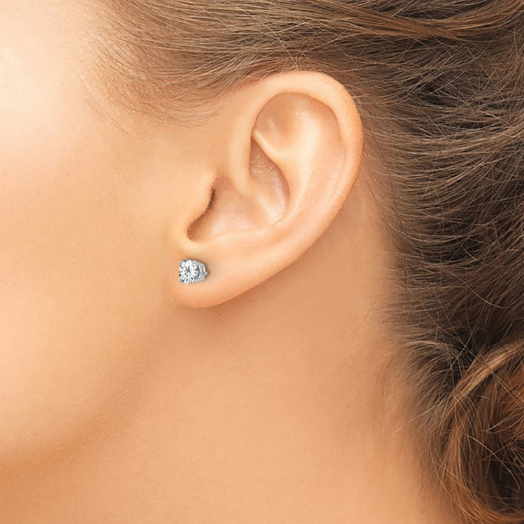 14k White Gold 5mm Round Cubic Zirconia Post Earrings