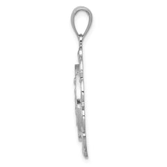 14K White Gold Polished Solid Large Miraculous Medal With Scallop Frame Round Pendant