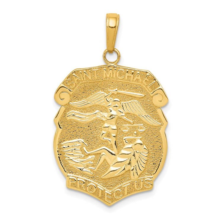 14K Polished Solid Large Saint Michael Protect Us Medal Badge Pendant