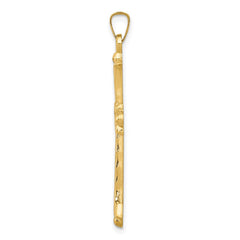14k Hollow Fleur De Lis Cross Pendant