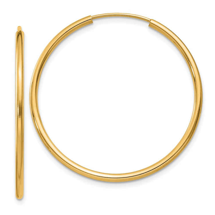 14k 1.5x30mm Polished Round Endless Tube Hoop Earrings