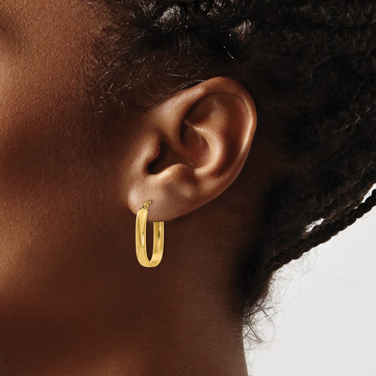 14k 3.5x22mm Polished Oval Tube Hoop Earrings