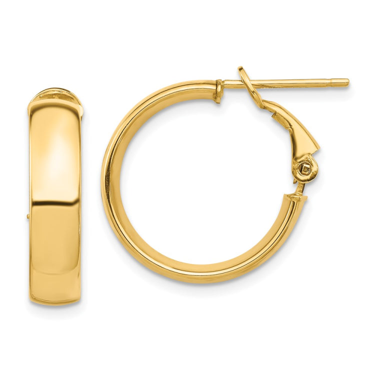 14k 5x20mm High Polished Flat Tube Omega Back Hoop Earrings