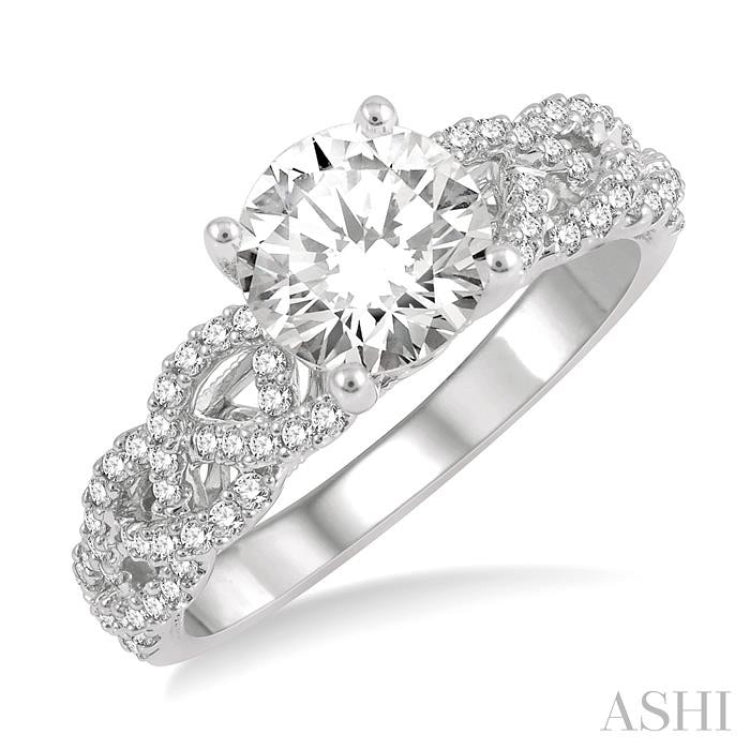 1/3 Ctw Loose Plaited Shank Round Cut Diamond Semi-Mount Engagement Ring in 14K White Gold