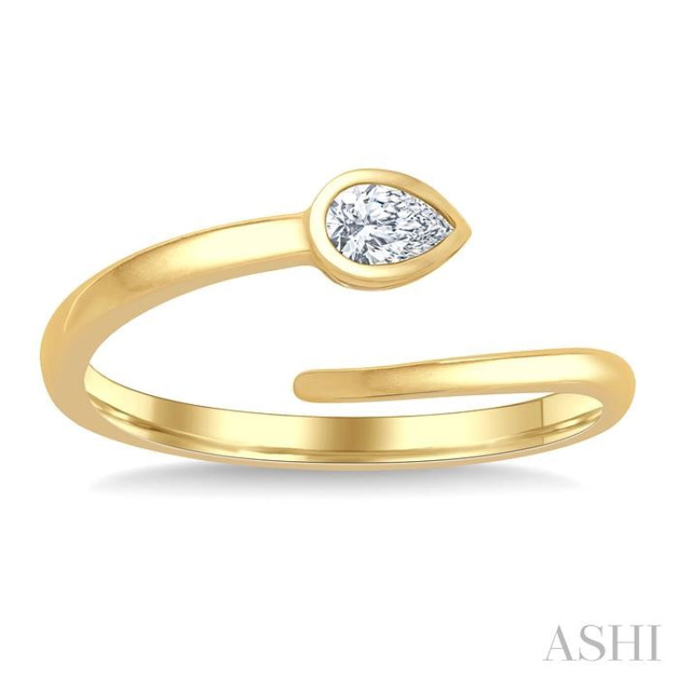 1/6 Ctw Bypass Bezel Set Pear Cut Diamond Open Fashion Ring in 14K Yellow Gold