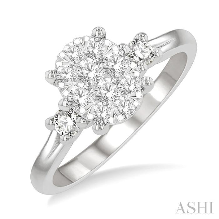 5/8 Ctw Oval Shape Lovebright Round Cut Diamond Engagement Ring in 14K White Gold