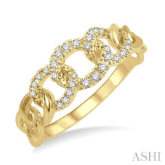 1/6 Ctw Curb & Cuban Round Cut Diamond Fashion Band in 14K Yellow Gold