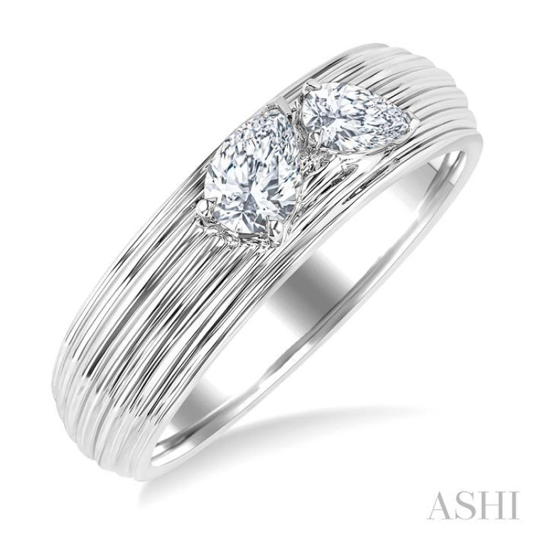 3/8 Ctw Textured Shank 2-Stone Pear Cut Diamond Fashion Band in 14K White Gold