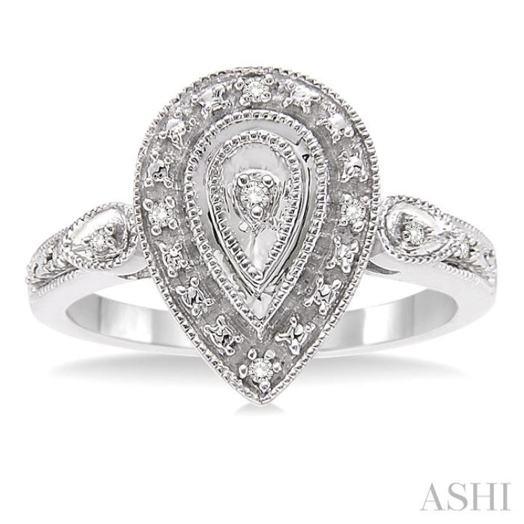 1/20 Ctw Pear Shape Round Cut Diamond Ring in Sterling Silver