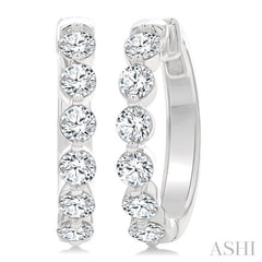 1 1/2 Ctw Prong Set Round Cut Diamond Hoop Earrings in 14K White gold