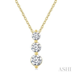 1/2 Ctw Round Cut Diamond Three-Stone Snowman Pendant With Chain in 14K Yellow Gold