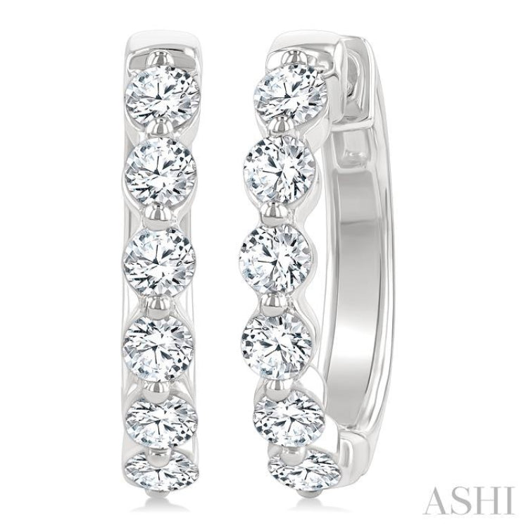 1 Ctw Prong Set Round Cut Diamond Hoop Earrings in 14K White gold