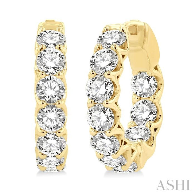 5 Ctw Inside-Out Embellished Round Cut Diamond Hoop Earrings in 14K Yellow Gold