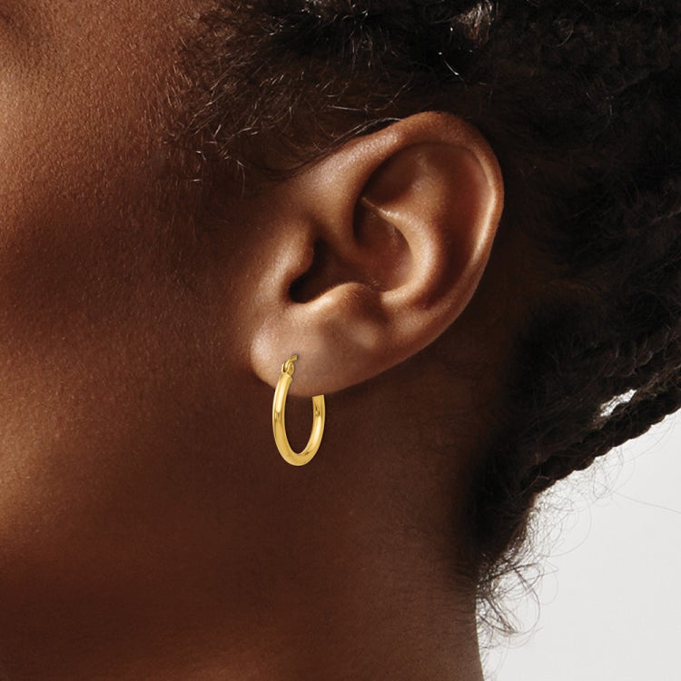 14k 2x17mm Polished Lightweight Tube Hoop Earrings
