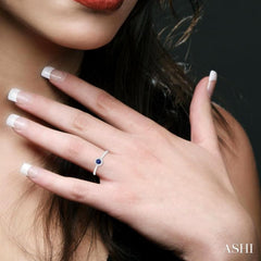 3.25 MM Round Sapphire and 1/20 Ctw Round Cut Diamond Halo Precious Ring in 10K White Gold