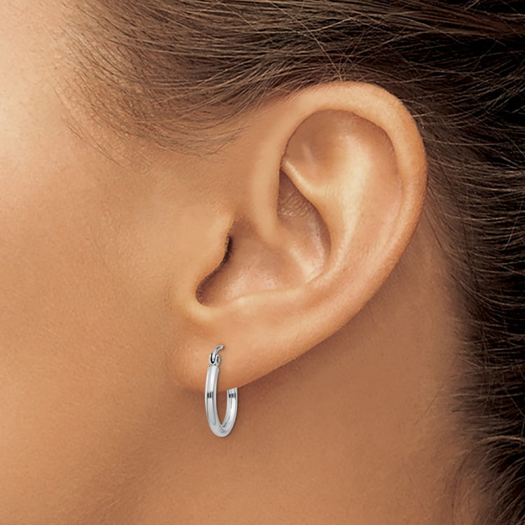 14k White Gold 2x15mm Polished Tube Hoop Earrings