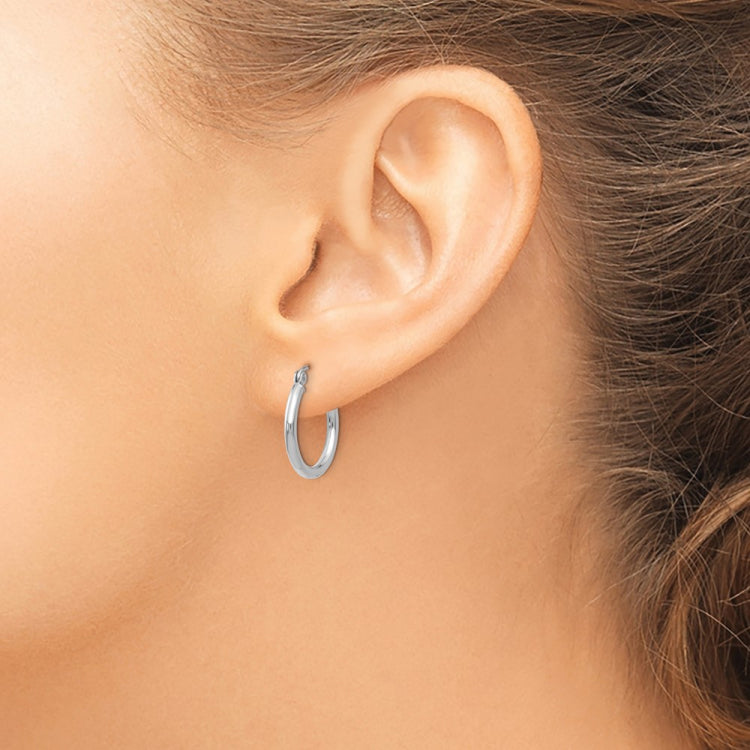 14k White Gold 2x17mm Polished Lightweight Tube Hoop Earrings