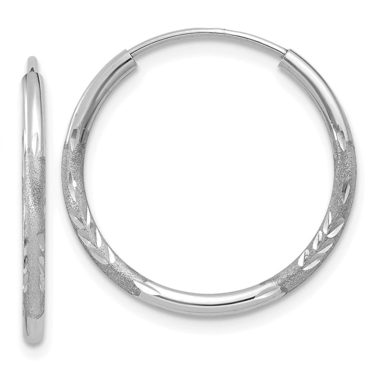 14k White Gold 1.5x16mm Satin Diamond-cut Endless Tube Hoop Earrings
