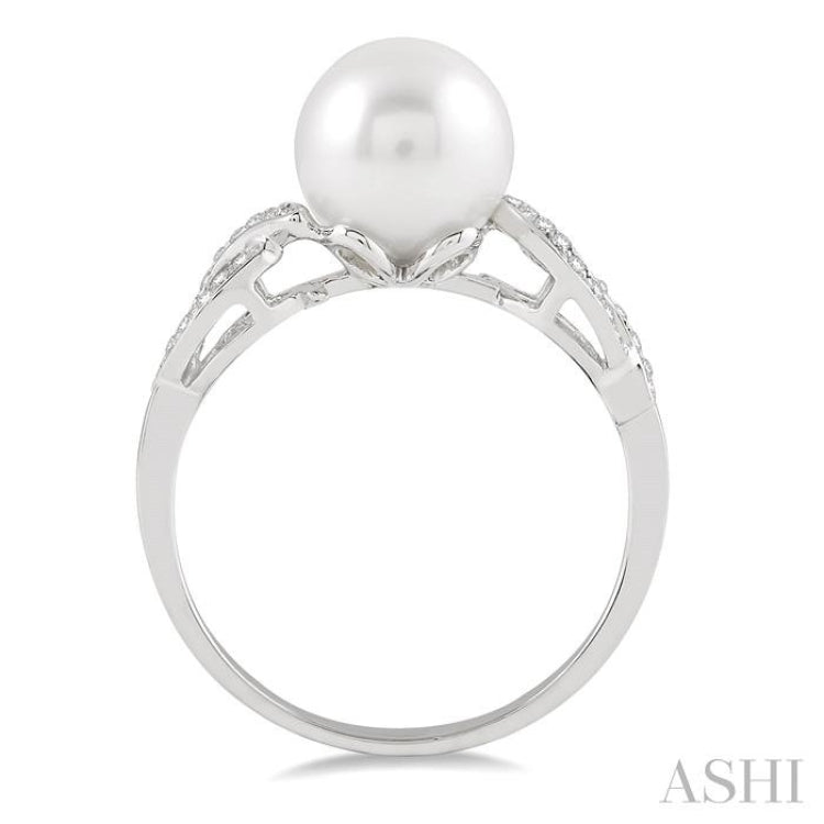 8x8 MM Round Cut Cultured Pearl and 1/20 Ctw Round Cut Diamond Ring in 14K White Gold