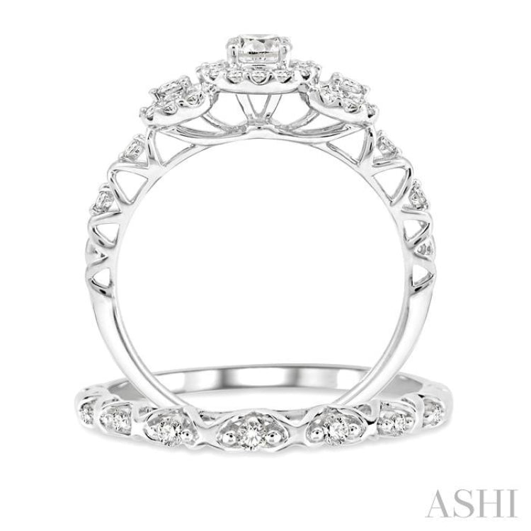 1/2 Ctw Diamond Wedding Set with 1/2 Ctw Round Cut Engagement Ring and 1/20 Ctw Wedding Band in 14K White Gold