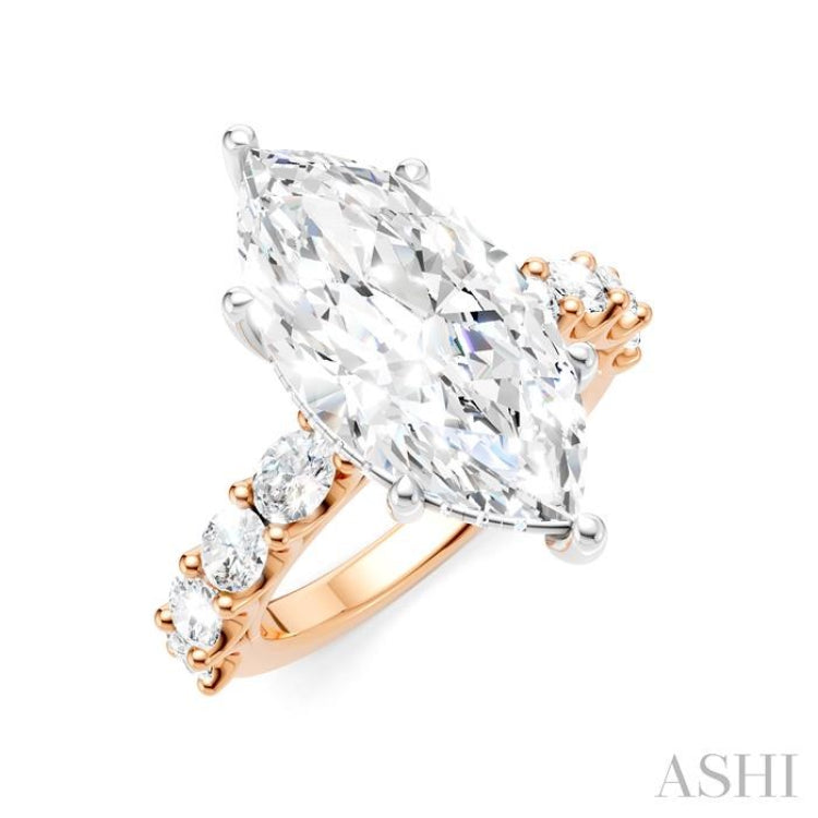 1 1/3 Ctw Marquise Shape Oval and Round Cut Diamond Semi-Mount Engagement Ring in 14K Rose and White Gold