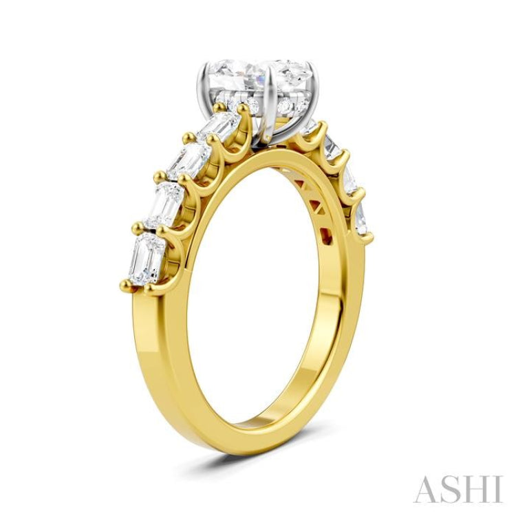 7/8 Ctw Oval Shape Emerald and Round Cut Diamond Semi-Mount Engagement Ring in 14K Yellow and White Gold