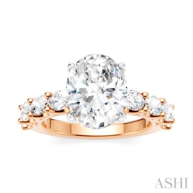 1 1/3 Ctw Oval Shape Oval and Round Cut Diamond Semi-Mount Engagement Ring in 14K Rose and White Gold