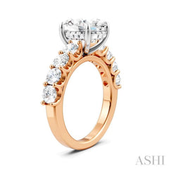 1 1/3 Ctw Oval Shape Round Cut Diamond Semi-Mount Engagement Ring in 14K Rose and White Gold