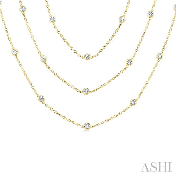 5 Ctw Bezel Set Round Cut Diamond 60-Inch Long Station Necklace in 14K Yellow Gold