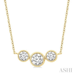 1 Ctw Past, Present & Future 3-Stone Bezel Set Round Cut Diamond Necklace in 14K Yellow Gold