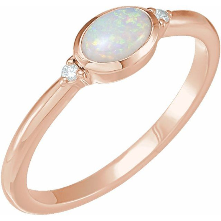 14K Rose Gold Natural White Opal & .03 CTW Natural Diamond Ring