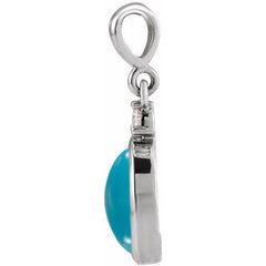 14K White Gold 10x8 mm Natural Turquoise & .03 CT Natural Diamond Cabochon Pendant