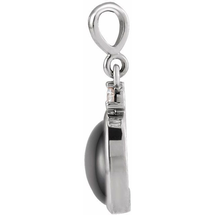 Platinum 9x7 mm Natural Black Onyx & .03 CT Natural Diamond Cabochon Pendant