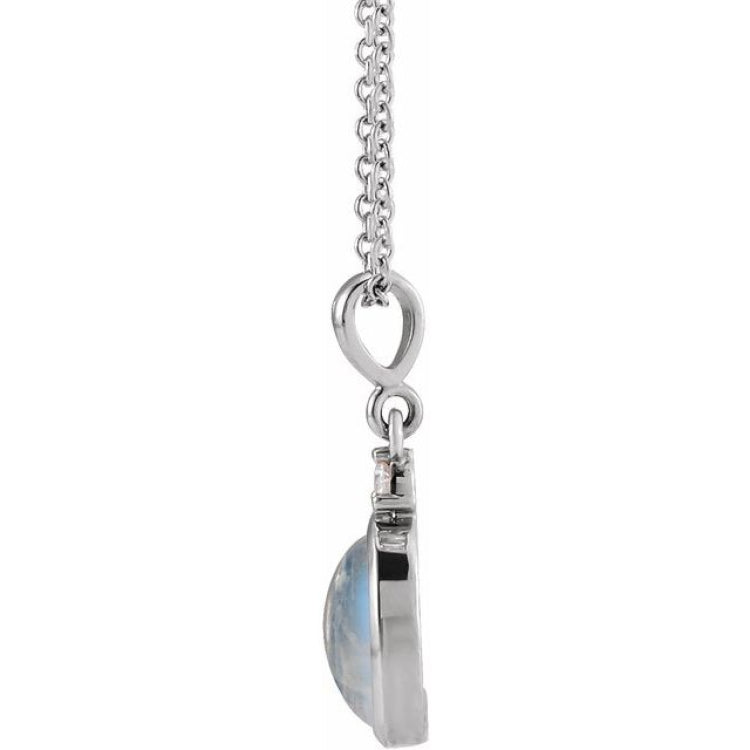 Sterling Silver 10x8 mm Natural Rainbow Moonstone & .03 CT Natural Diamond 16-18" Necklace