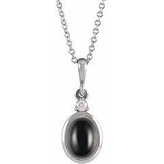 Sterling Silver 9x7 mm Natural Black Onyx & .03 CT Natural Diamond 16-18" Necklace