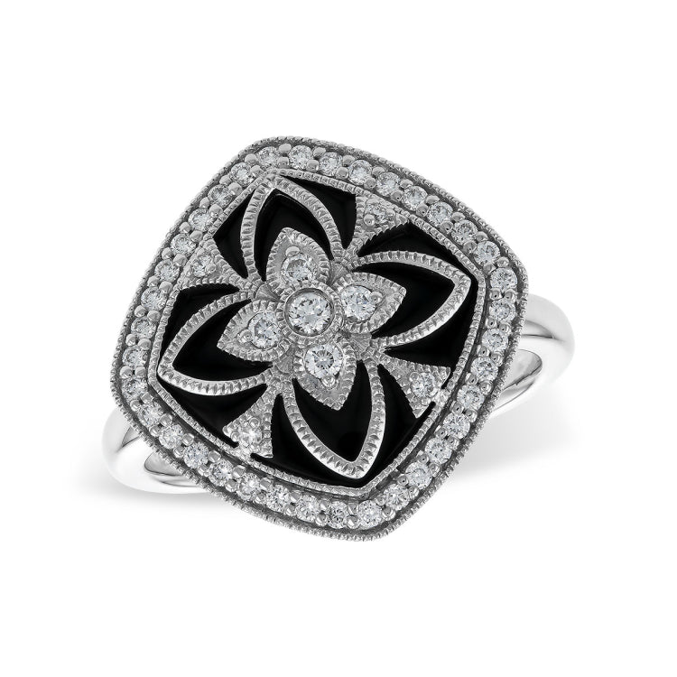 14KT Gold Ladies Onyx & Diamond Fashion Ring