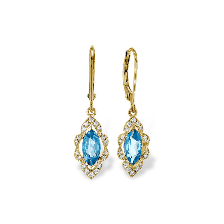 14KT Gold Blue Topaz Earrings