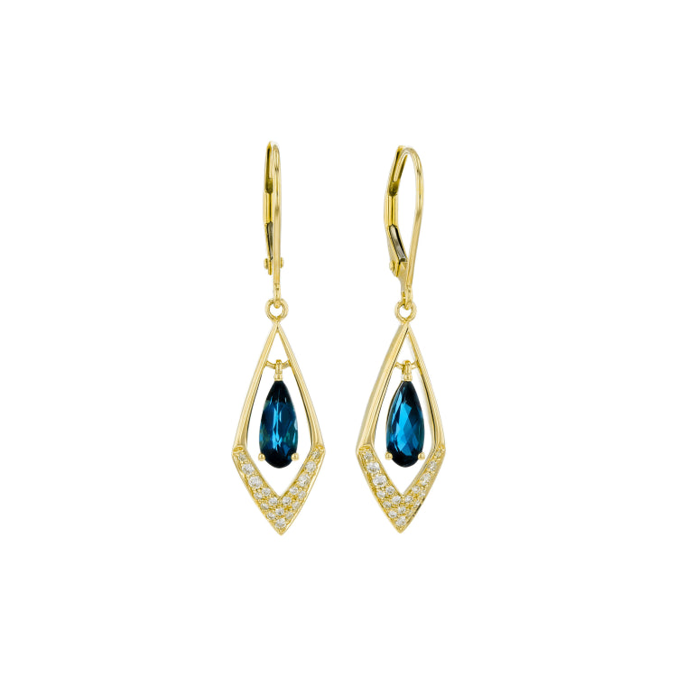 14KT Gold Blue Topaz Earrings