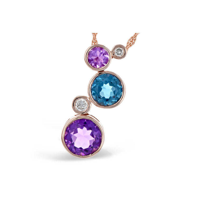 14KT Gold Amethyst & Blue Topaz Necklace