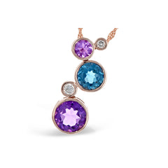 14KT Gold Amethyst & Blue Topaz Necklace