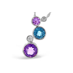 14KT Gold Amethyst & Blue Topaz Necklace