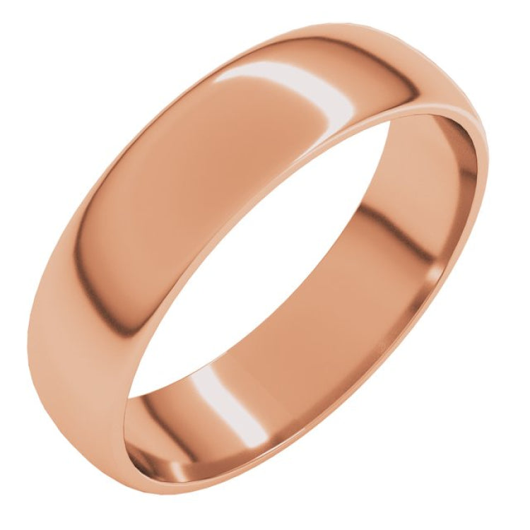 10K Rose Gold 5 mm Lightweight Half Round Band Size 9.5