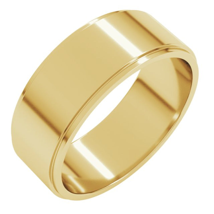 18K Yellow Gold 7 mm Stepped-Edge Flat Band Size 7.5